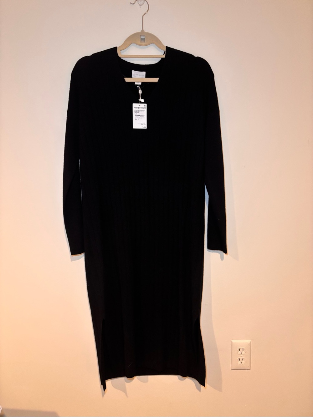 Caslon Black Ribbed Long-Sleeve Midi Dress